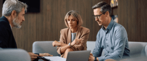 people meeting around a table with paperwork
